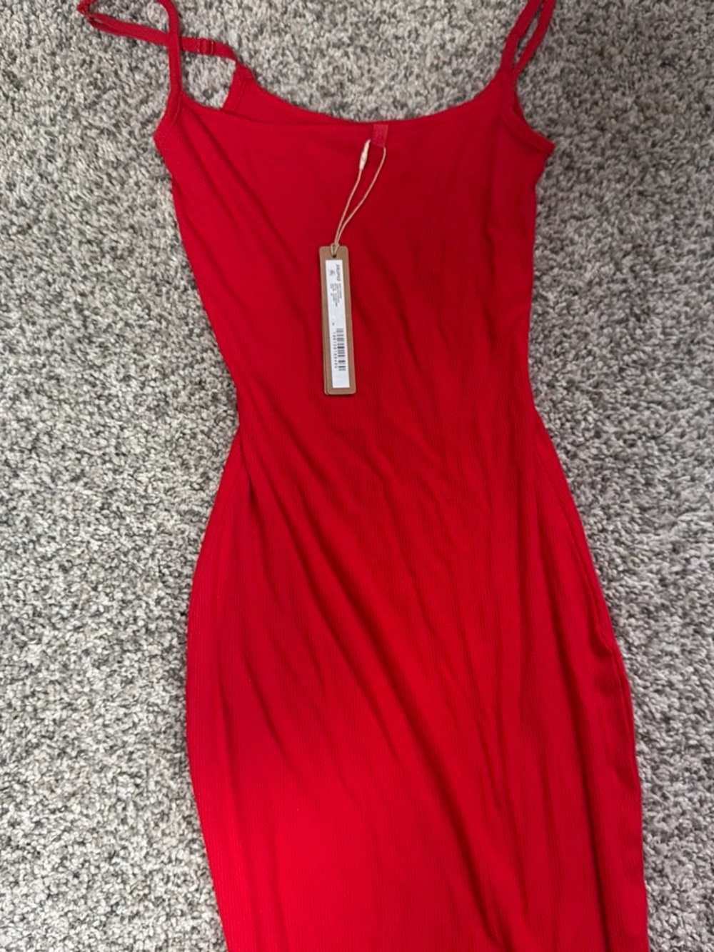 SKIMS Red Ribbed Midi Slip Dress